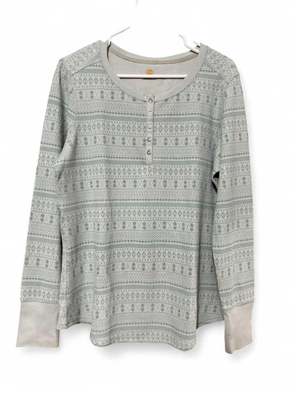 Carhartt Women's Light Sage Patterned Henley Long-Sleeve Top